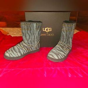 Jimmy Choo x UGG Blue Zebra Print Studded Ankle Boots